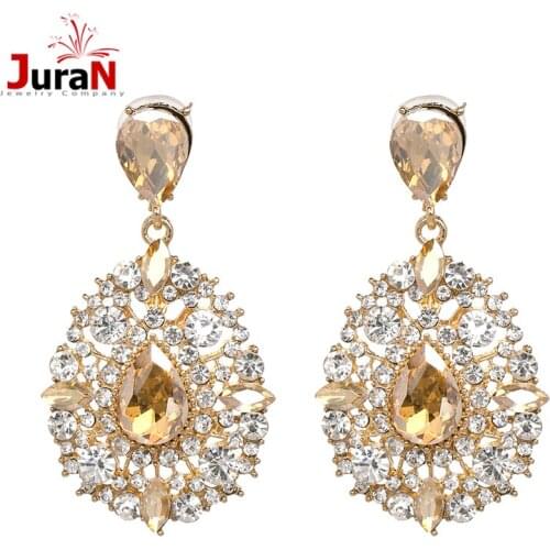 JURAN Champagne Rhinestone Statement Drop Earring 2019 Hot Sale Vintage Big Crystal Drop Dangle Earrings for Women
