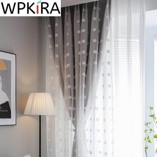 Dots White Embroidered Tulle Curtain Double Layer Blackout for Living room Girls Bedroom Nordic Grey Beige Window Drapes ZH217E