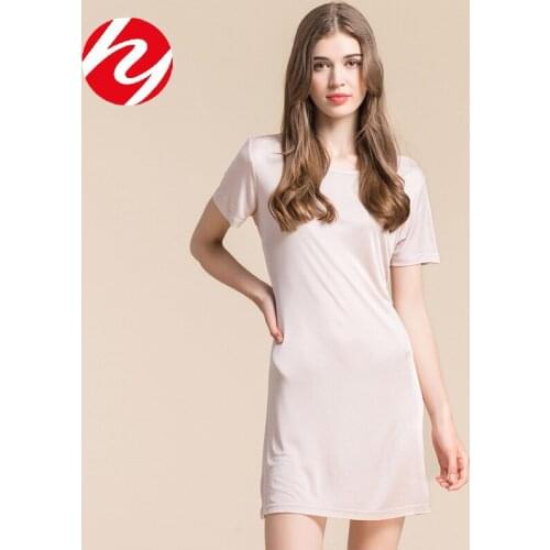 Real silk knitting Women Short Sleeve Homewear Nightdress Striped Nightwear Home Dressing Gown Summer New Long Nightgown