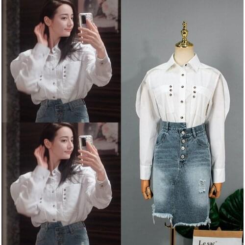 Two Pieces Set Women Skirt Suits 2021 Autumn Winter Elegant Blouse + Sex Denim Skirt Streetwear 2 Piece Set Women Hot Selling