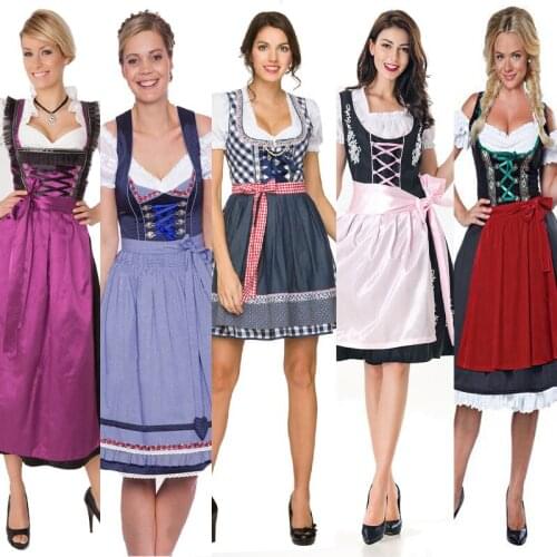 Women Traditional Oktoberfest Dirndl Dress Deluxe Bavaria Beer Girl Wench Costume