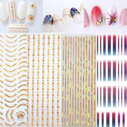 Gold 3D Nail Sticker Curve Stripe Lines Nails Stickers Gradient Adhesive Striping Tape Nail Foil Nail Art Stickers Decals Silver