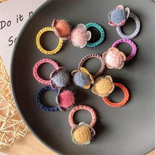 15pcs/lot candy color girl sweet hair accessories flower elastic hair rubber band hair tie ring cartoon hair rope headwear