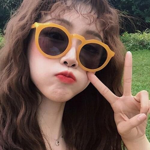 2019 AOZE New Ladies round glasses brand designer frame color sweet sunglasses moonlight sunglasses yellow sunglasses UV400