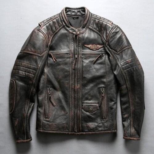 2020 Mens vintage stylish motorcycle brand cow moto biker jacket men slim fit real leather coat male
