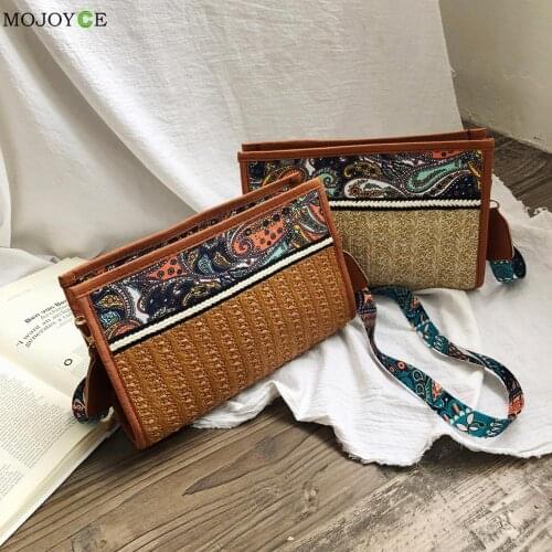 2021 Vintage Shoulder Bags Casual Handbags Straw Woven Flower Printing Shoulder Bag Ladies Vacation Crossbody Bags