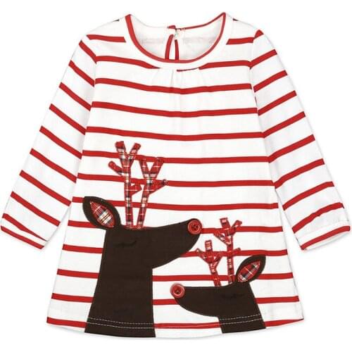 2020 Autumn Baby Girls Christmas Dress Elk Santa Claus Striped Long Sleeve O-Neck Mini Dresses Kids Clothes SKMY68