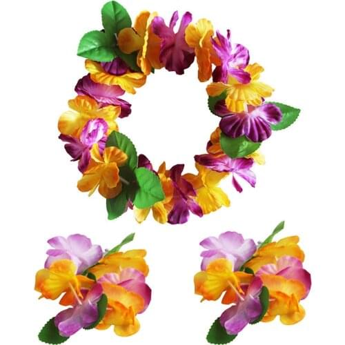 3pcs/set Colorful Tropical Luau Hawaiian Leis Flowers Headband Waistband Headpiece Necklaces for Party Supplies
