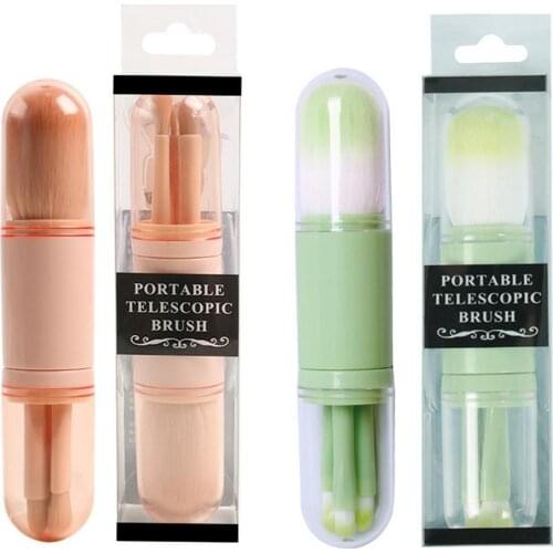4 in 1 retractable makeup brush foundation eyebrow lip eye shadow brush loose powder travel 1 piece