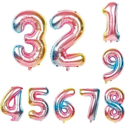 5pcs 32 inch rainbow color 0-9 aluminum film number balloons gradient color birthday wedding party decoration balloons