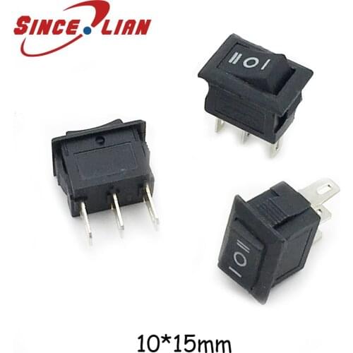 500PCS 3 Pin 3A 250V 10*15mm Black Button Rocker Switch ON OFF ON AC 10X15 Mini Rocker Power Switches Socket Adapter Switch