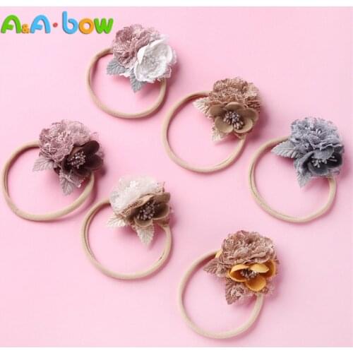 6pcs Boutique Artificial Flower Headbands Beauty Lace Floral Nylon Hairband For Newborn Kids Safe Headwear Gift Hair Accessories