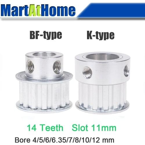 Aluminum Timing Pulley XL14 14T 14-Teeth Slot Width 11mm BF-type/K-type Boss 16mm/26mm Bore 5~15mm for 3D Printer