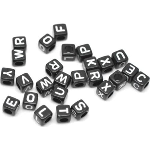 Free Shipping 500pcs Random Mixed Black Color Alphabet /Letter "A-Z" Acrylic Cube Beads For DIY Garment Accessories 6x6mm