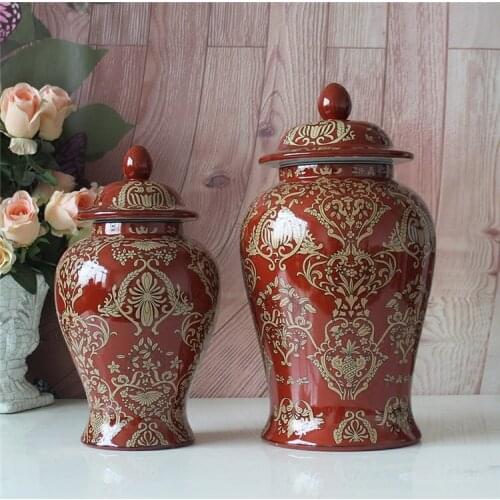 Free shipping Temple jar sitting room blue and white porcelain ceramic ginger jar vase red European style