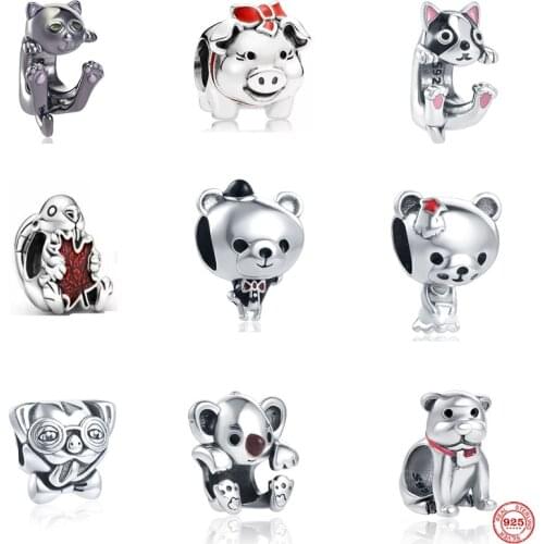 New 925 Sterling Silver Sparkling Snake Elephant Squirrel Heart Skeleton Bead Fit Pandora Charm Bracelet DIY Women Jewelry Gift