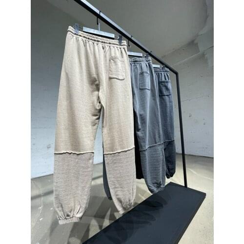 Sweatpants Men Washed Spliced Pocket Retro Vintage Full Length Drawstring Elastic Waist Casual Pencil Pants Wild Autumn Spring