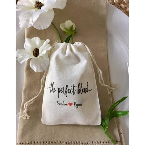 The Perfect Blend bag personalized wedding party favor bags Treat Bags bridal Shower bags welcome drawstring muslin gift bag