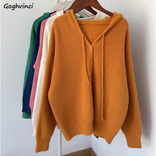 Cardigan Women Autumn Solid Simple All-match Hooded Plus Size S-3XL Knitwear Sweater Female Single Breasted Harajuku Ins Ulzzang