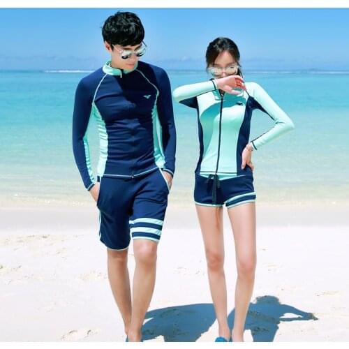 Men Women 3 Pieces Long Sleeve Shirt Shorts Pants Couples Swimwear Surfing Bathing Suits Rashguard Wetsuits 2019 New