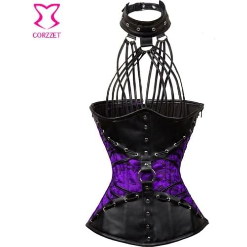 Strappy Leather Halter Neck Corset Underbust Steel Punk Gothic Corsets And Bustiers Steampunk Clothing Bustier Plus Size 6XL