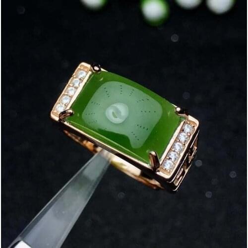Natural And Real Hetian Jade Man Ring 925 sterling silver Wholesales Fine jewelry 8*13mm gem