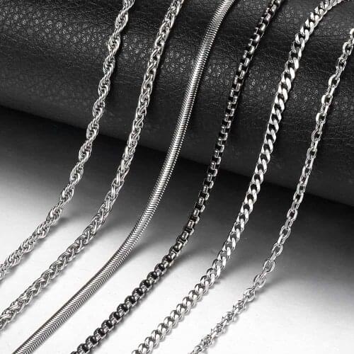 Davieslee Necklace for Men Stainless Steel Chain Snake Box Curb Silver Color Necklace Mens Fashion Jewelry 3mm 20inch KNN1A