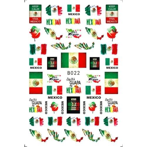 Mexico nai lsticker flags butterfly flowers hat map printing 3D manicure accessories self adhesive slider nail decal XF015