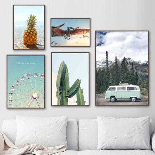 Pineapple Cactus Seagull Ferris Wheel Bus Wall Art Canvas Painting Nordic Posters And Prints Wall Pictures For Living Room Decor