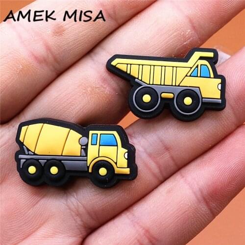 Novel PVC Shoe Charms Accessories Dump Truck and Mixer Truck Shoe Buckle Decorations fit Croc JIBZ Kids X-mas Party Gifts U256