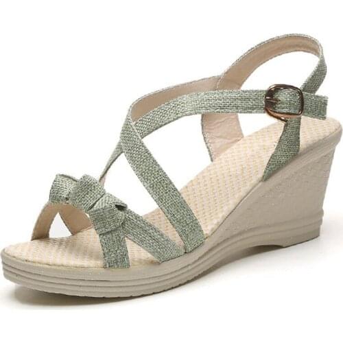 New High Heels Women Sandals Solid Wedge Sandals Cross-Strap Sweet Summer Women Shoes Fashion sandales femmes XKD4299