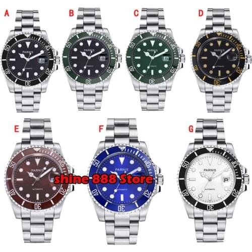 Parnis 40mm Ceramic Bezel Mens Automatic Mechanical Watch Diver Date Steel Sapphire Glass Movement Mens Watches