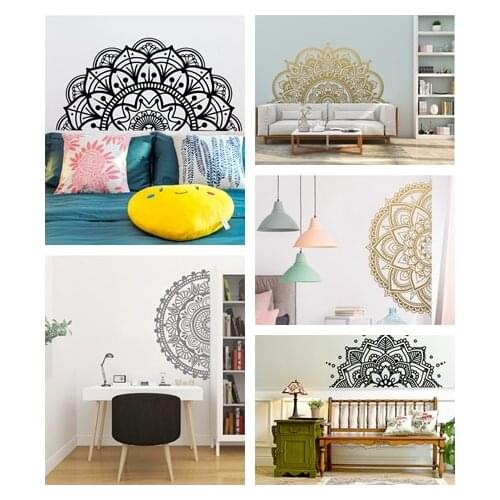 Half Mandala Vinyl Wall Sticker for Home Headboard for Yoga Removable Sticker Wall Art Living Room Bedroom Mural Wall Decals