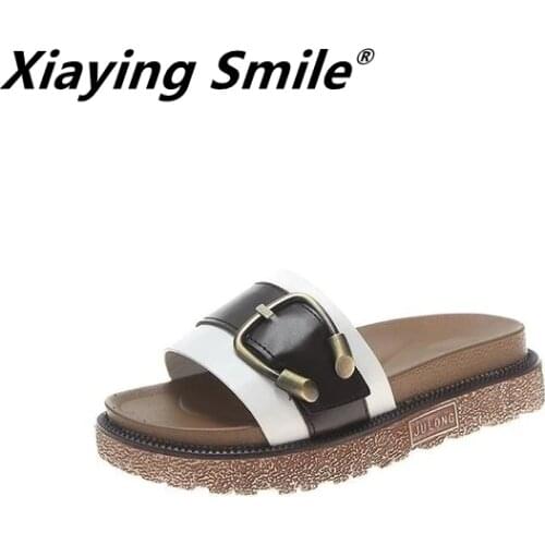 Xiaying Smile Sandals and slippers women wear summer 2020 new thick bottom fashion wild word student flat bottom beach slippers