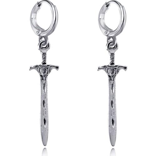 GEOMEE 1Pair Sword Hoop Earrings for Womens Fashion Jewelry Hanging Earring Ear Piercing Simple Handmade Designer Small Earring