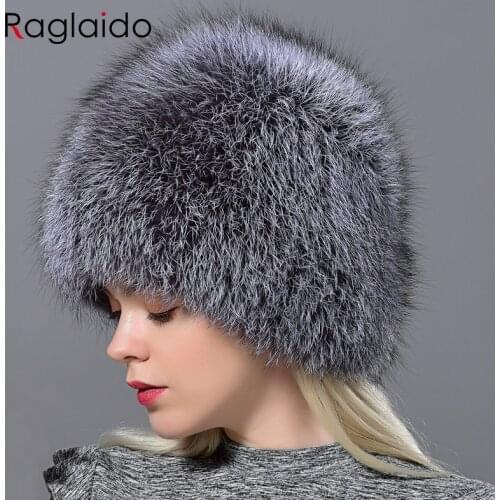 Raglaido Winter Cap Fur Hat Women Fox Knit Beanie Hat balaclava Lady Winter Snow Cap Luxury Brand Hats gorro masculino LQ11177