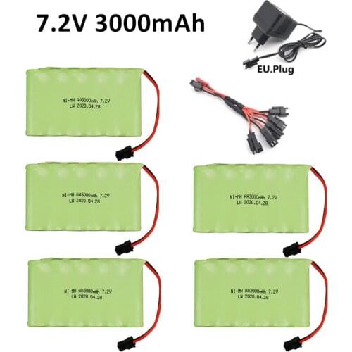 SM Plug) Ni-MH 7.2v 2800mah Battery + 7.2v Charger For Rc toy Car Tank Train Robot Boat Gun 5*AA 7.2v Rechargeable Battery Pack