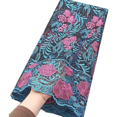 Blue Nigerian Lace Fabric 2021 High Quality Lace Green Design Fabrics Luxury Guipure Lace Tulle Wedding French Net Lace Fabric