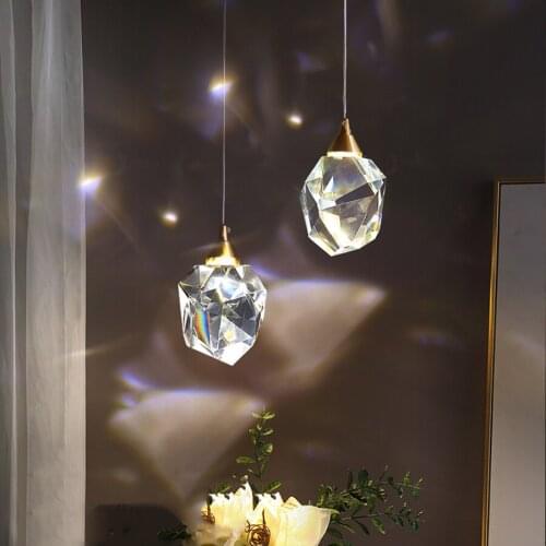 Modern Luxury K9 Crystal Bedroom Bedside Pendant Lamp Nordic Dining Kitchen Suspension Pendant Light Bar Cafe Shop Hanging Light