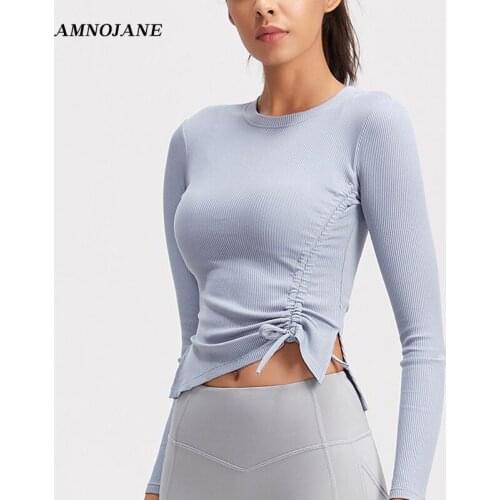 Gym Shirt Workout Tops For Women Sport Top Long Sleeve Tshirt Sports Wear Drawstring Casual Slim Fit Yoga Shirts Winter Clothes