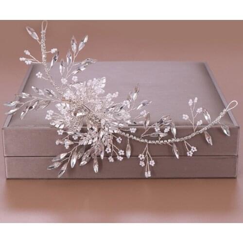FORSEVEN Silver Color Crystal Bridal Hairband Hair Pins Rhinestone Leaf Tiara Hair Jewelry Wedding Bride Hair Accessories JL