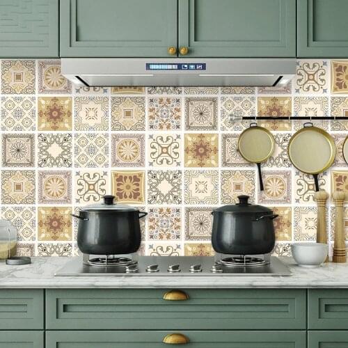 Yellow Retro Pattern PVC Simulation Floor Tile Stickers Kitchen Wall Oilproof Sticker Bathroom Home DIY Renew Decoration