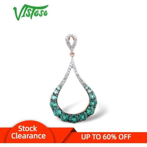 VISTOSO 9K 375 Rose/White Gold Shiny lab Created Emerald White Sapphire Pendant For Lady Engagement Anniversary Fine Jewelry
