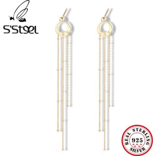 SSTEEL Tassel Earrings 925 Sterling Silver Drop Earring For Women Exaggerated Designer Gold Earings Zilveren Oorbellen Jewelry