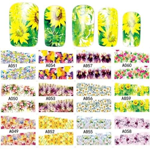 1 Sheet Colorful Water Transfer Tattoo Nail Art Sticker Beauty Spring Summer Flowers Maple Leaf Decals Decorations A049-061