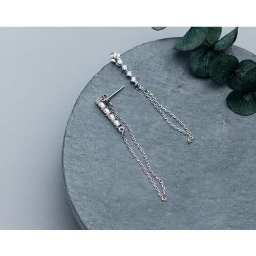 1pair Real. 925 Sterling Silver Fine jewelry White zirconia dangle tASSEL earrings GTLE2846