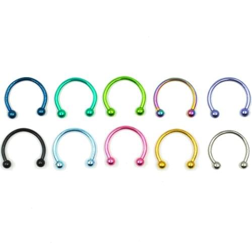 10Pcs Anodized Colorful Circular Barbell Piercing Horseshoe Captive Bead Rings Ear Trague Helix Cartilage Piercing Jewelry 16g
