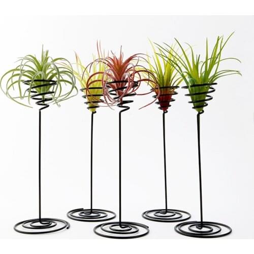 3pcs Iron Air Plant Stand Container Tillandsia Holder Tabletop Plant Pot Display Rack Vase with Iron Base (Black)