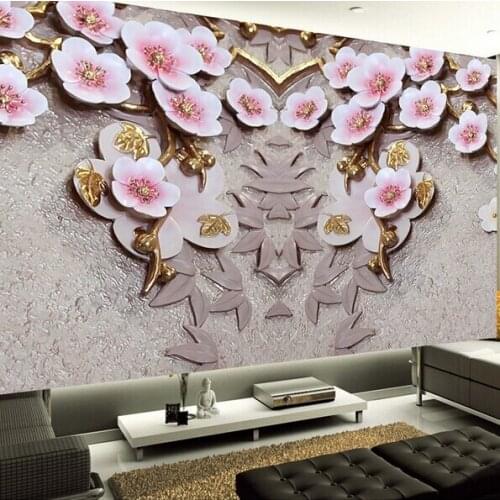 5D Custom Peach Blossom Flower Mural 3d Wall Mural Papel Wallpaper for Living Room Sofa TV Background 3d Photo Murals Wall paper