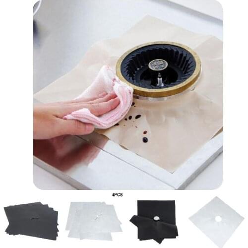 4 Pcs Reusable Sheet Gas Cooker Liner Protector Cover Gas Stove Furnace Protection Pad (27x27CM) Cookware Parts Cookware Kitchen